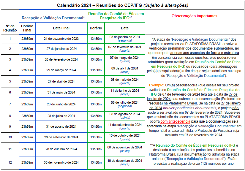 Calendário de Reuniões 2024