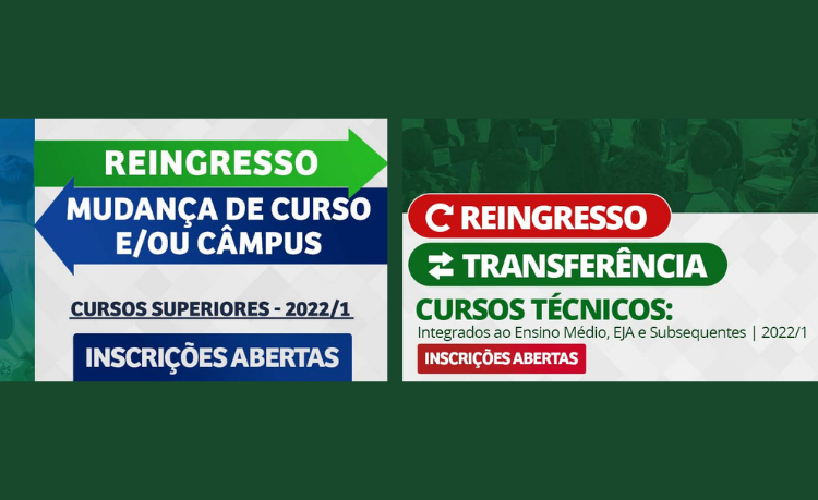 Inscrições abertas para reingresso e mudança de curso 