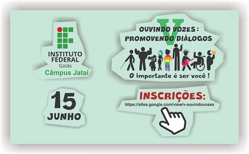 A imagem é um cartaz do evento, com data de realização e nome. V Ouvindo Vozes, Promovendo Diálogos. 15 de julho